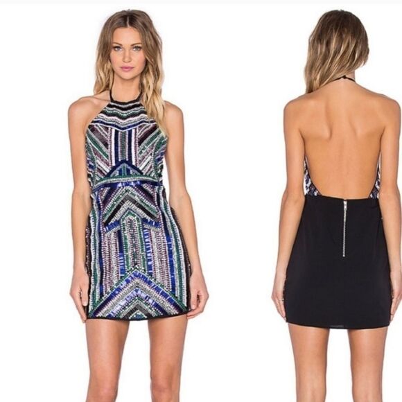 NBD X The Naven Twins Involved Beaded Halter Mini Dress Women's Size Medium - Picture 1 of 15